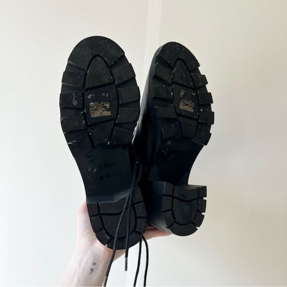 J. Crew Leather Lace Up Chunky Ankle Platform Heel Boots in Black - Picture 6 of 9